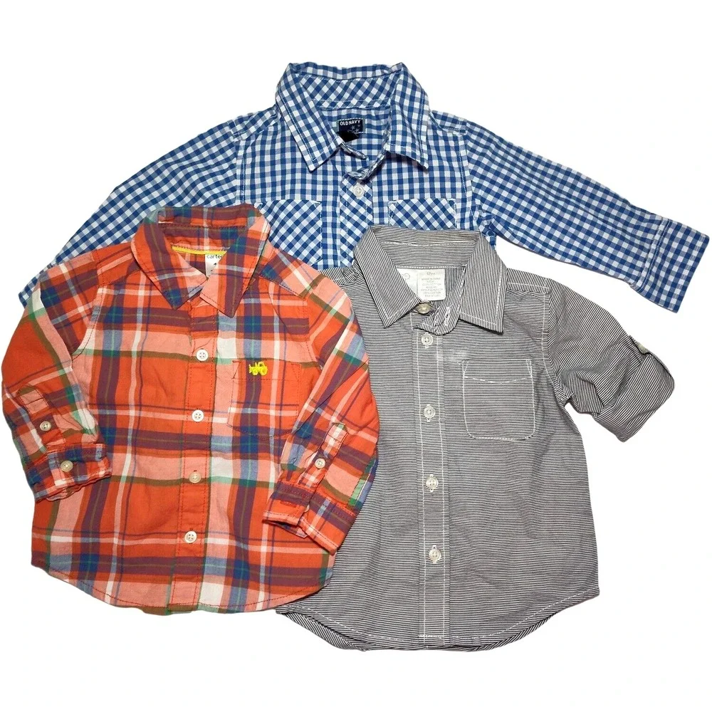 Carter's Koala Kids Old Navy 12 18 Mos Collared Button‎ Down Shirt Lot Boy Plaid